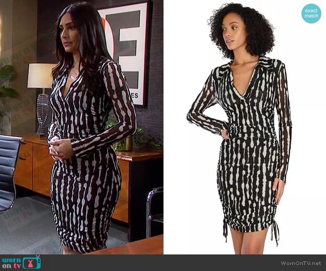 Bar III Nicole Williams English Printed Drawstring Dress worn by Gabi Hernandez (Camila Banus) on Days of our Lives