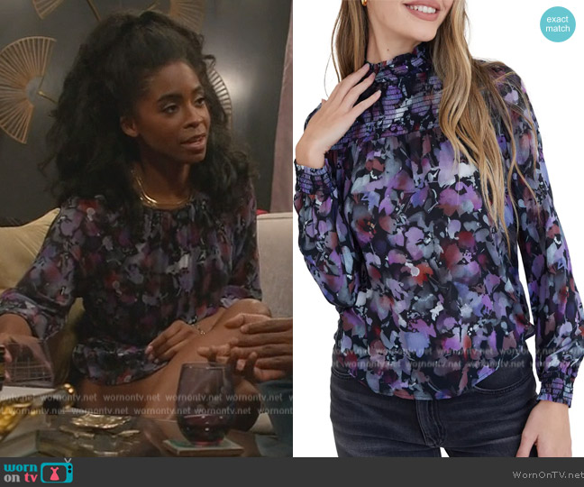 Bella Dahl Smocked Yoke Floral Long Sleeve Blouse