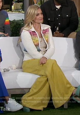 Beth Behr’s white metallic cardigan on The Talk
