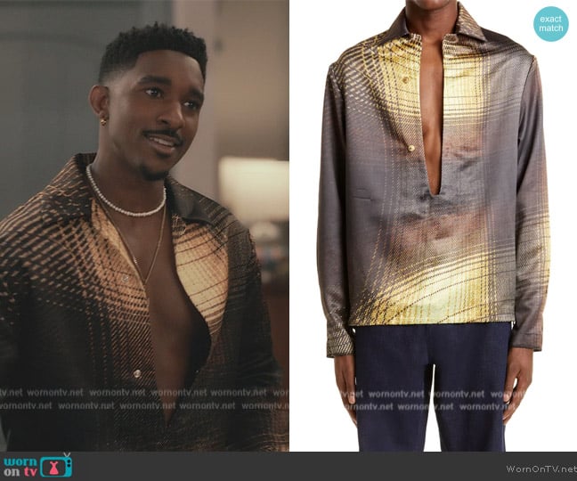 Bianca Saunders Cena Warped Grid Button-Up Shirt worn by Jazz (Jordan L. Jones) on Bel-Air