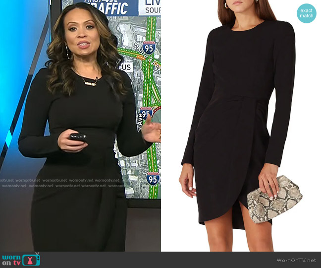 Black Halo Ivana Faux Wrap Sheath Dress worn by Adelle Caballero on Today