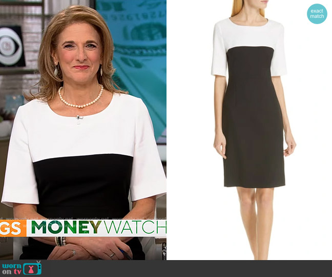 BOSS Daina Colorblock Sheath Dress worn by Jill Schlesinger on CBS Mornings