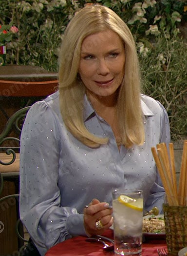 Brooke’s blue crystal studded blouse on The Bold and the Beautiful