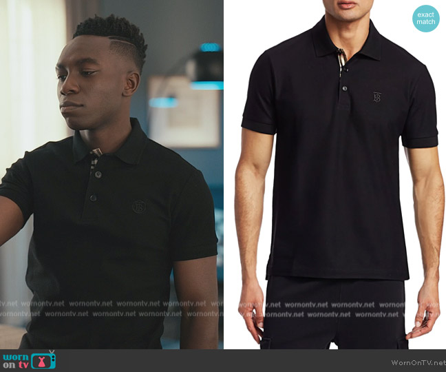 Burberry Eddie Pique Polo Shirt, Black worn by Carlton Banks (Olly Sholotan) on Bel-Air