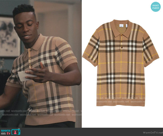 Burberry Wellman Check Silk & Wool Piqué Sweater Polo worn by Carlton Banks (Olly Sholotan) on Bel-Air