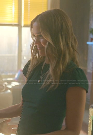 Callie’s green button detail dress on Good Trouble
