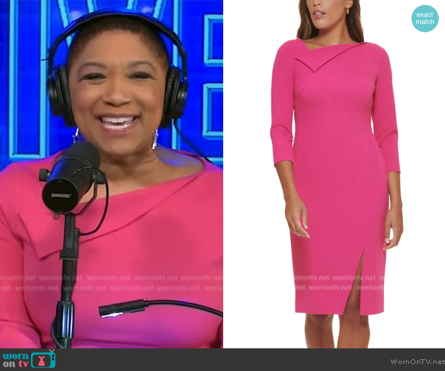 Calvin Klein Foldover-Neck Front-Slit Sheath Dress worn by Deja Vu on Live with Kelly and Mark