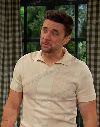 Chad’s cream knit panel polo shirt on Days of our Lives