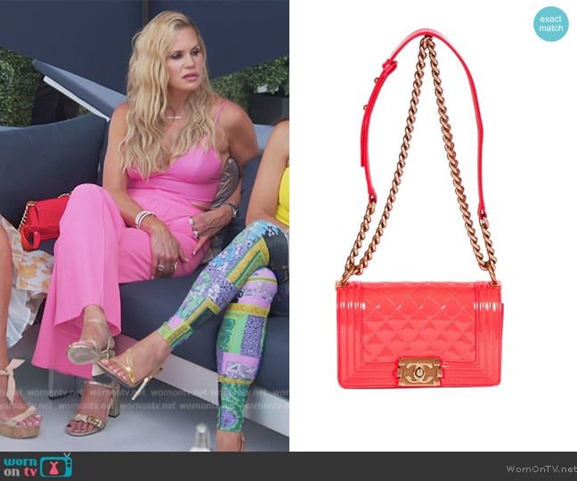 Chanel Fluorescent Patent Pink Boy Bag worn by Jackie Goldschneider on The Real Housewives of New Jersey