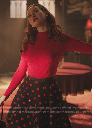 Cheryl’s black floral rhinestone embellished skirt on Riverdale