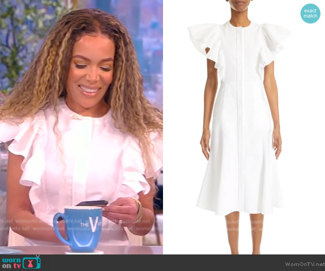 Chloe Ruffle Detail Cotton Poplin Dress worn by Sunny Hostin on The View