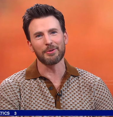 Chris Evans’s textured polo sweater shirt on Good Morning America