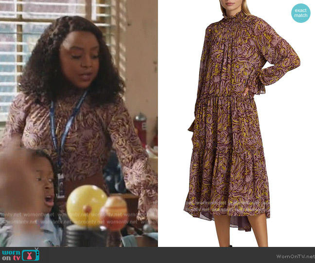 Cinq a Sept Amari Midi-Dress worn by Janine Teagues (Quinta Brunson) on Abbott Elementary