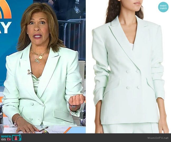 Cinq a Sept Kris Ruched Sleeve Double Breasted Blazer in Celadon worn by Hoda Kotb on Today