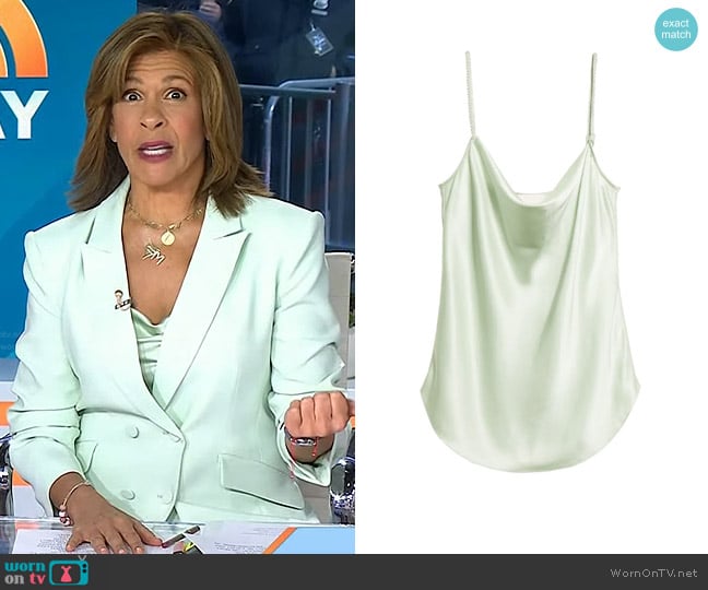 Cinq a Sept Marta Cowl Neck Silk Camisole in Celadon worn by Hoda Kotb on Today