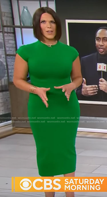 Dana Jacobson’s green midi dress on CBS Saturday Morning
