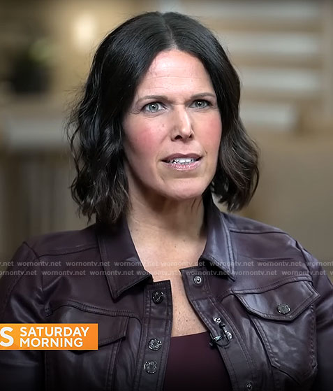Dana Jacobson’s purple leather jacket on CBS Mornings