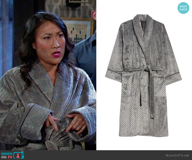 Daniel Buchler Herringbone Plush Fleece Robe worn by Melinda Trask (Tina Huang) on Days of our Lives