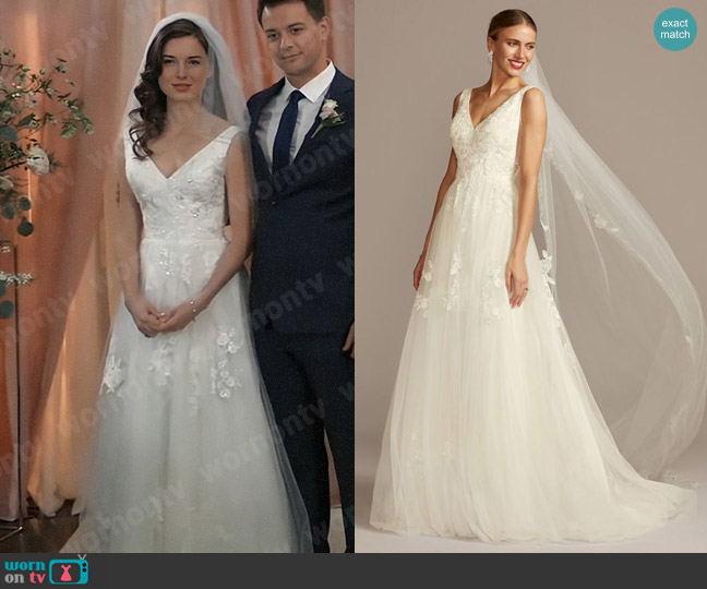 David's Bridal Mikado and tulle petite ball gown wedding dress worn by Willow Tait (Katelyn MacMullen) on General Hospital