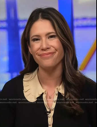 Deirdre’s black contrast trim polo top on NBC News Daily