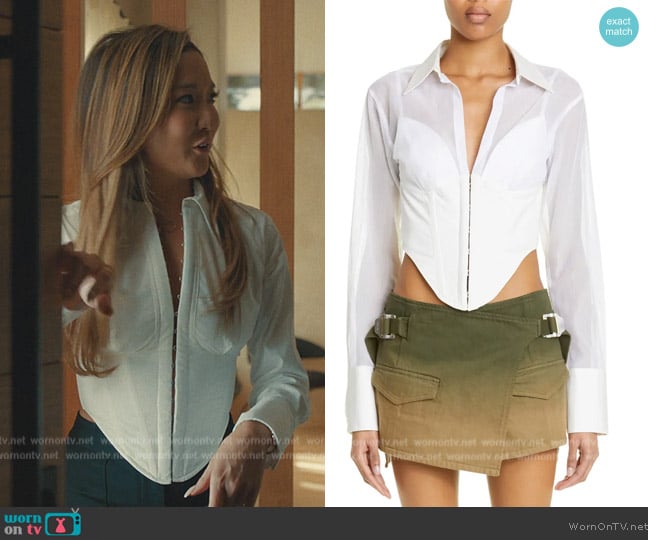 Dion Lee Mixed Media Crop Corset Shirt worn by Naomi (Ashley Park) on Beef