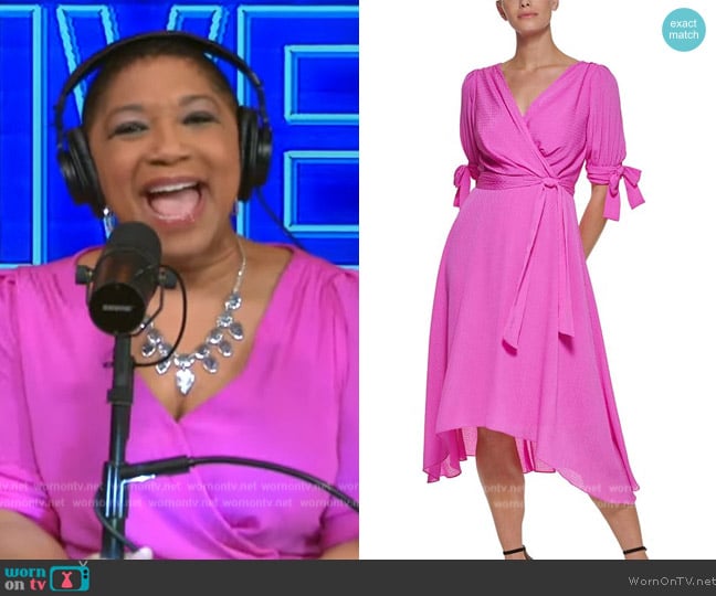 DKNY Tie Sleeve Faux Wrap Dress worn by Deja Vu on Live with Kelly and Mark