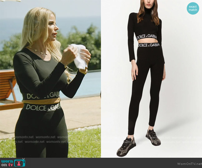 Dolce and Gabbana Logo cotton crop top worn by  on The Real Housewives Ultimate Girls Trip