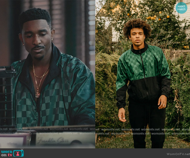 Donny Diaz Green Checkered Track Jacket worn by Jazz (Jordan L. Jones) on Bel-Air