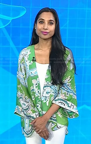 Dr. Roshini Raj’s green printed jacket on Today