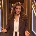 Drew’s burgundy suit and earrings on The Drew Barrymore Show
