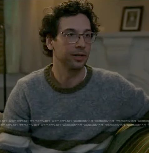 Edward’s grey and green striped sweater on Not Dead Yet