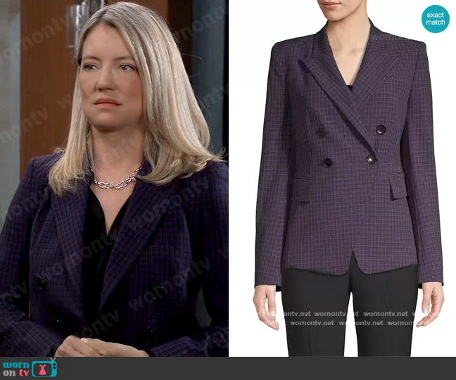 Elie Tahari Jezebel Double Breasted Check Jacket worn by Nina Reeves (Cynthia Watros) on General Hospital