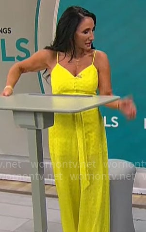 Elizabeth Werner’s yellow eyelet jumpsuit on CBS Mornings