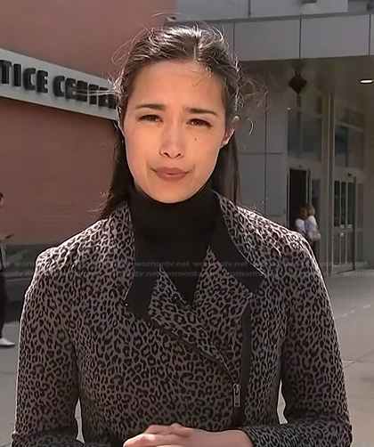 Emilie Ikeda’s grey leopard jacket on NBC News Daily