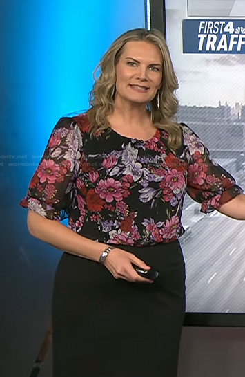 Emily West’s black floral dress on Today