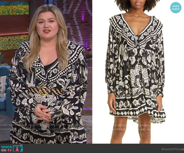 Farm Rio Floral Ruffle Minidress worn by Kelly Clarkson on The Kelly Clarkson Show