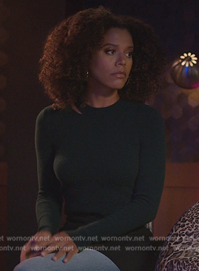 Fay’s green cutout sweater on Grand Crew