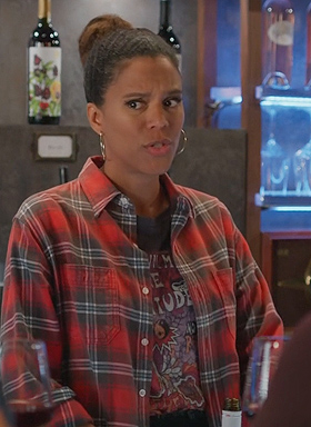 Fay’s red plaid shirt on Grand Crew