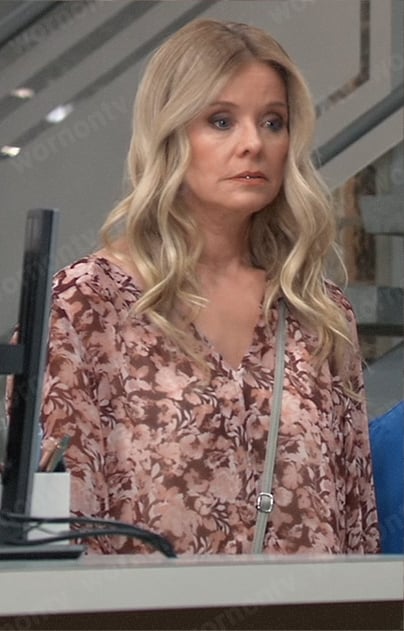 Felicia’s burgundy floral print blouse on General Hospital