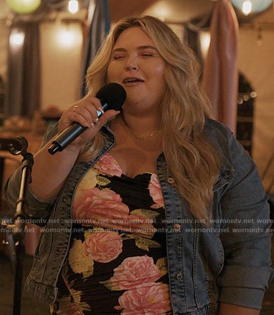 Felicia’s floral ruched mini dress on Single Drunk Female