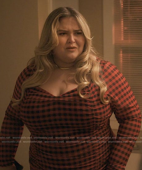 Felicia’s red checked dress on Single Drunk Female