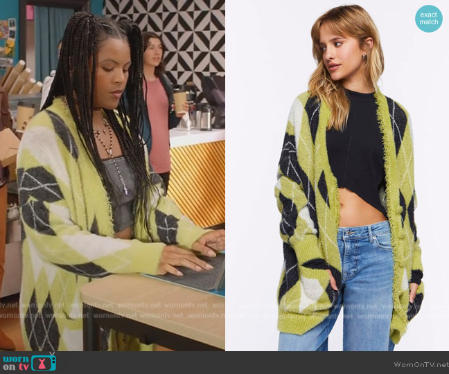 Forever 21 Fuzzy Argyle Cardigan Sweater