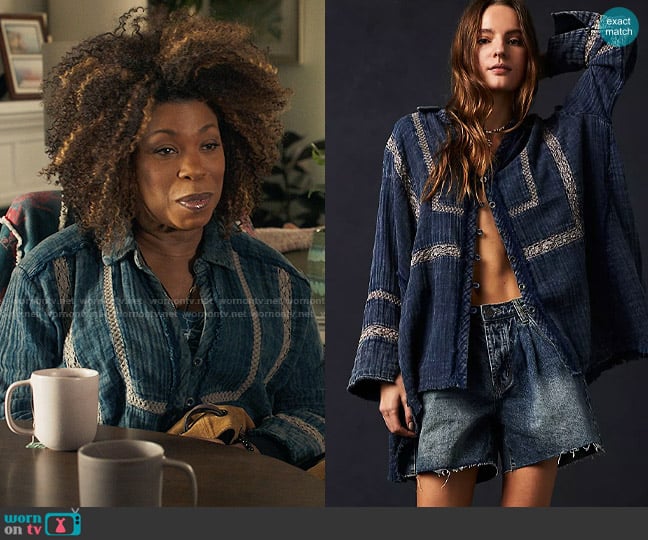 Free People Ranch Wash Shirt in Indigo worn by Viola Marsette (Lorraine Toussaint) on The Equalizer