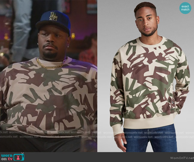 G-Star Camo Oversized Sweater worn by Sherm Jones (Carl Tart) on Grand Crew