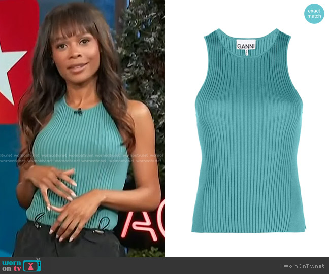 Ganni Ribbed-Knit Tank Top worn by Zuri Hall on Access Hollywood