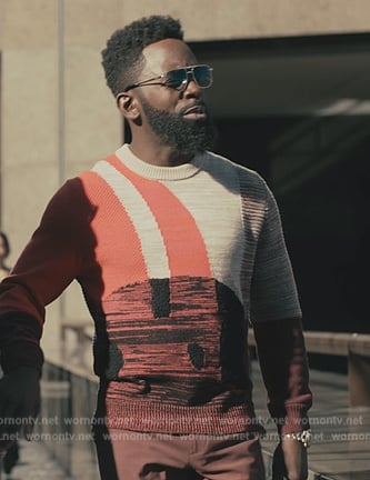 Geoffrey’s space-dye patterned sweater on Bel-Air