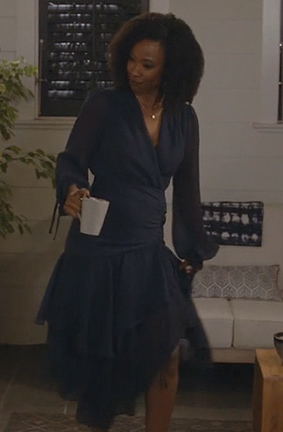Grace’s navy ruffle hem dress on All American