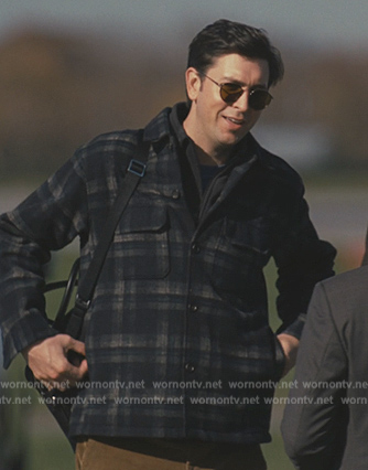 Greg’s black plaid jacket on Succession