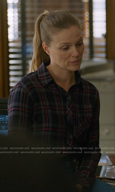 Hailey’s grey and pink plaid shirt on Chicago PD