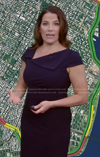 Heather’s navy folded neckline dress on Good Morning America